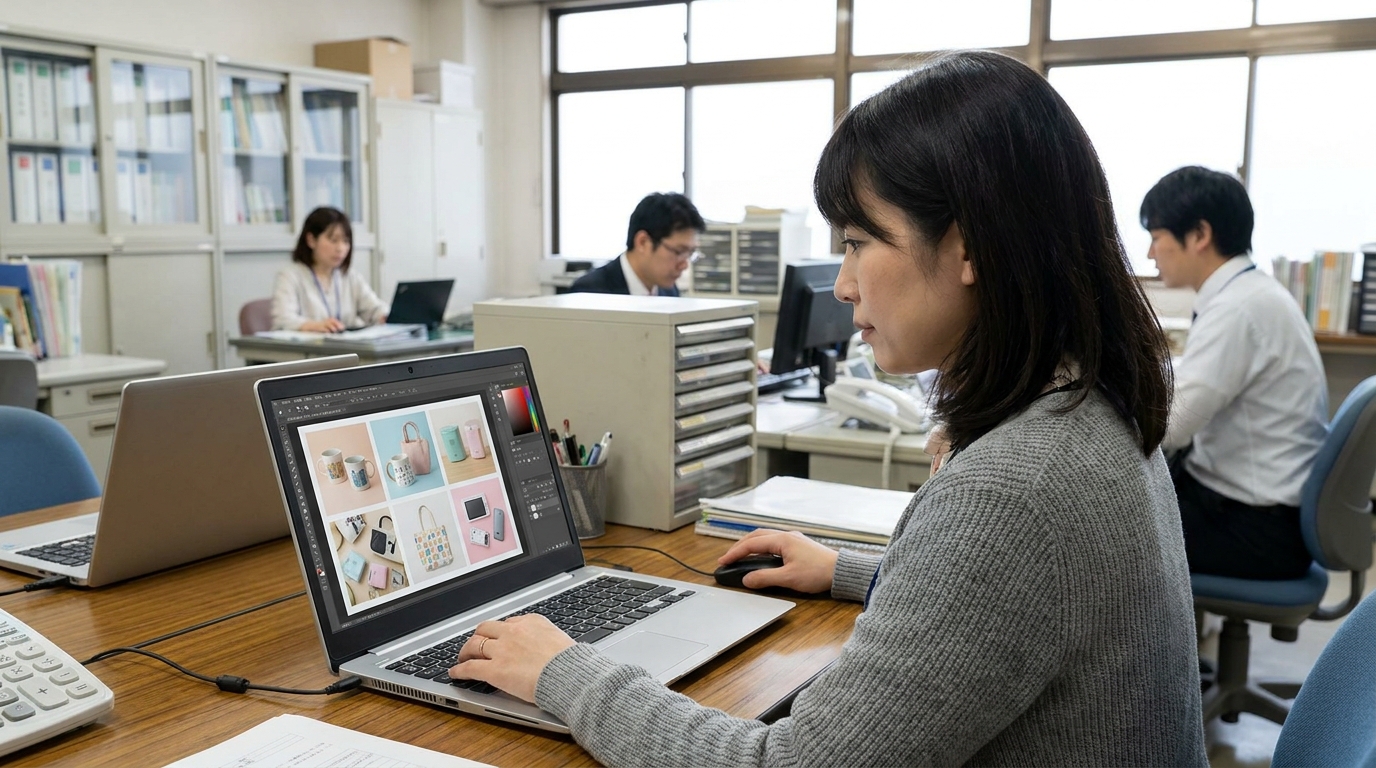 AIで複数パターンの広告クリエイティブを生成して比較検討する日本人マーケ担当