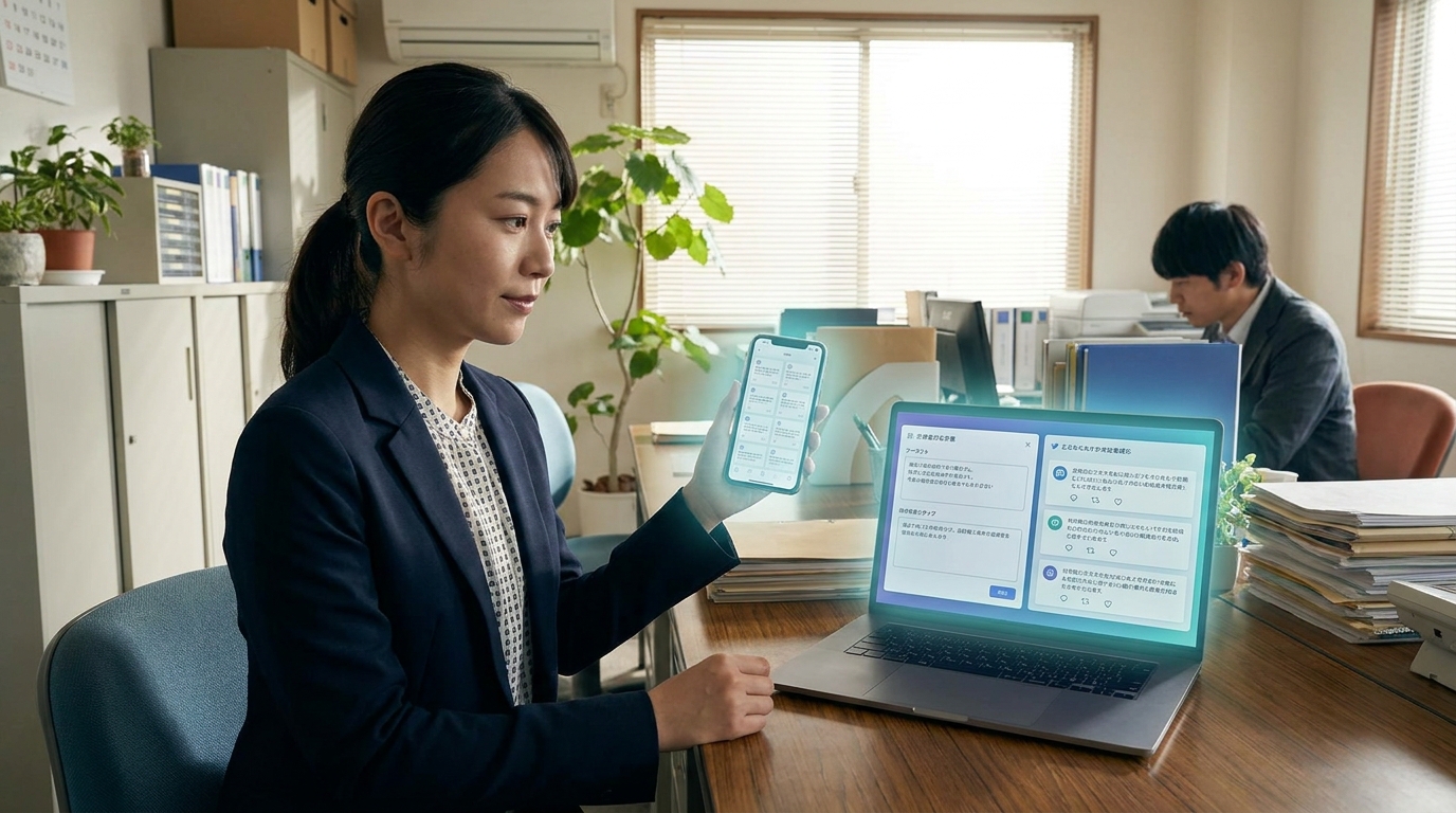 AIで複数のSNS投稿を一括生成する日本の中小企業マーケ担当者